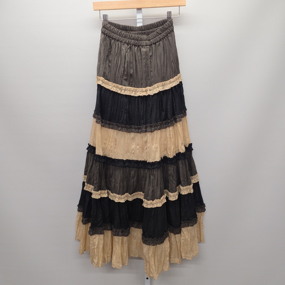 Unbranded Tiered Ruffle Maxi Skirt Brown Black Tan Boho Peasant Size 43